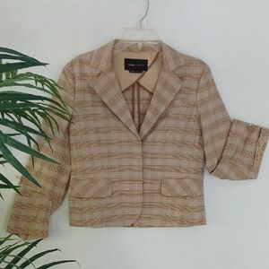 BCBGMAXAZRIA Beige Plaid Cotton Blend Blazer